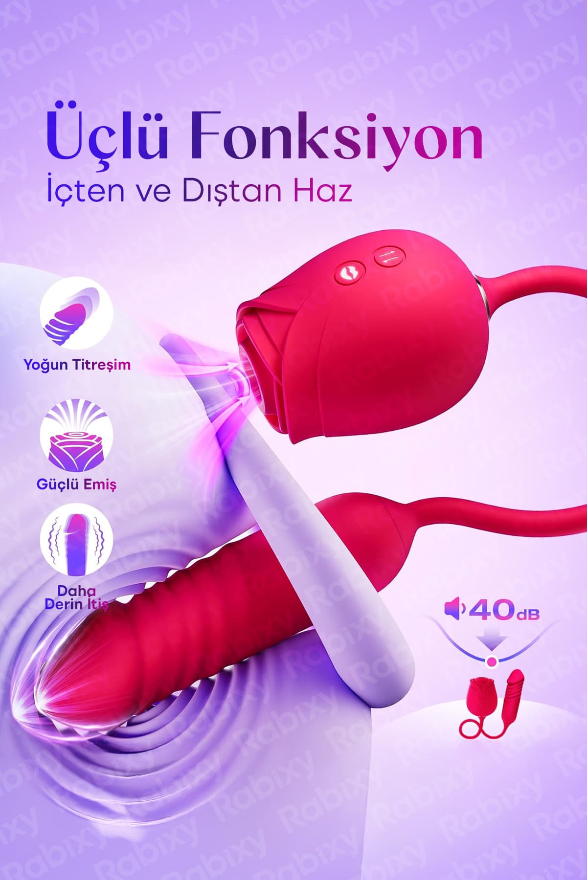Rabixy Rose Trio İtişli ve Emişli Vibratör 3