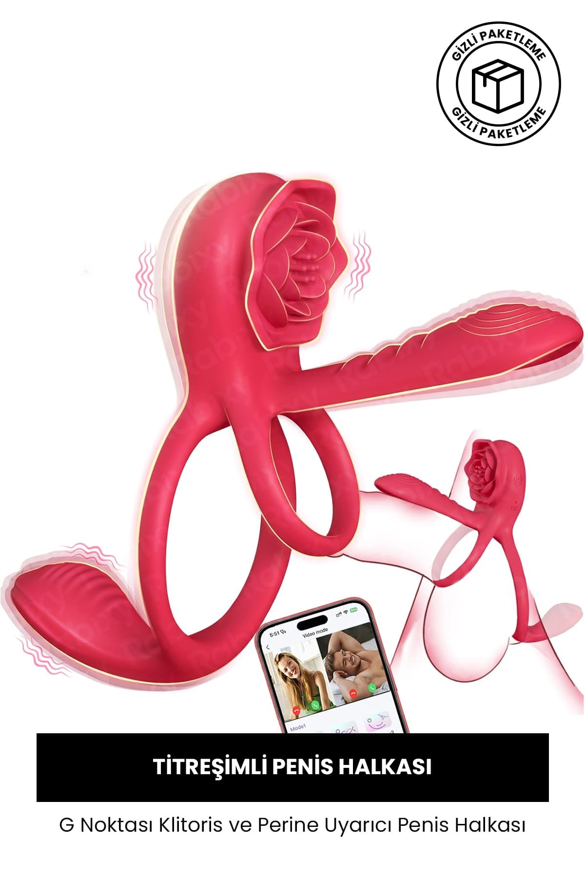G Noktası Klitoris ve Perine Uyarıcı Penis Halkası RBXY-TR020, one size