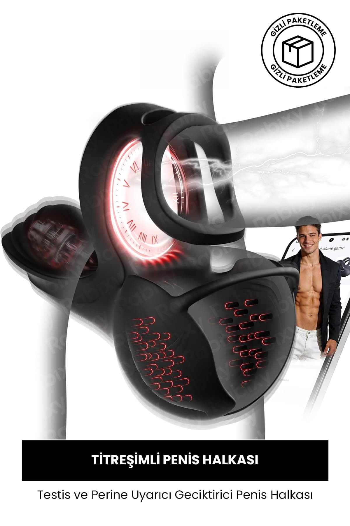 Testis ve Perine Uyarıcı Kavrayıcı Penis Halkası RBXY-TR022, one size