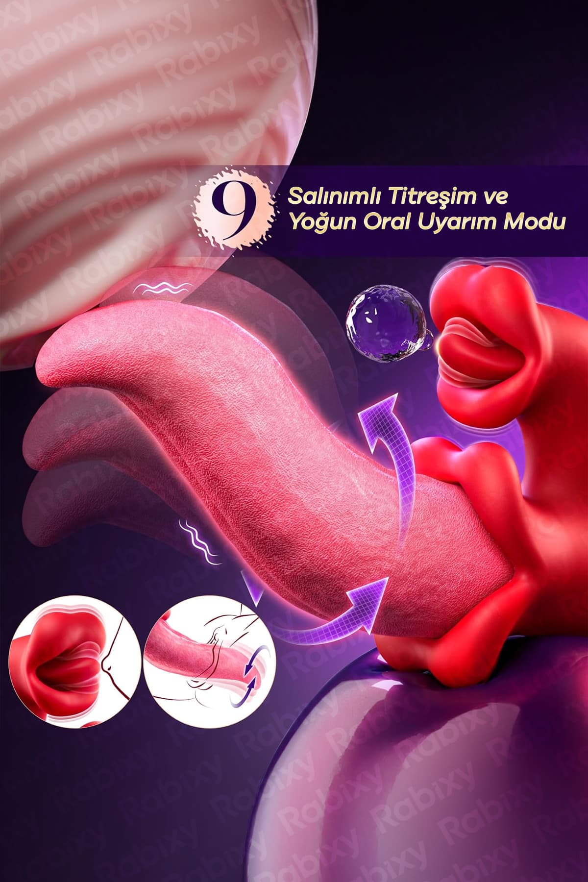 Dil Vuruşlu G Noktası Ve Klitoris Uyarımlı Vibratör RBXY-TR024, one size 2