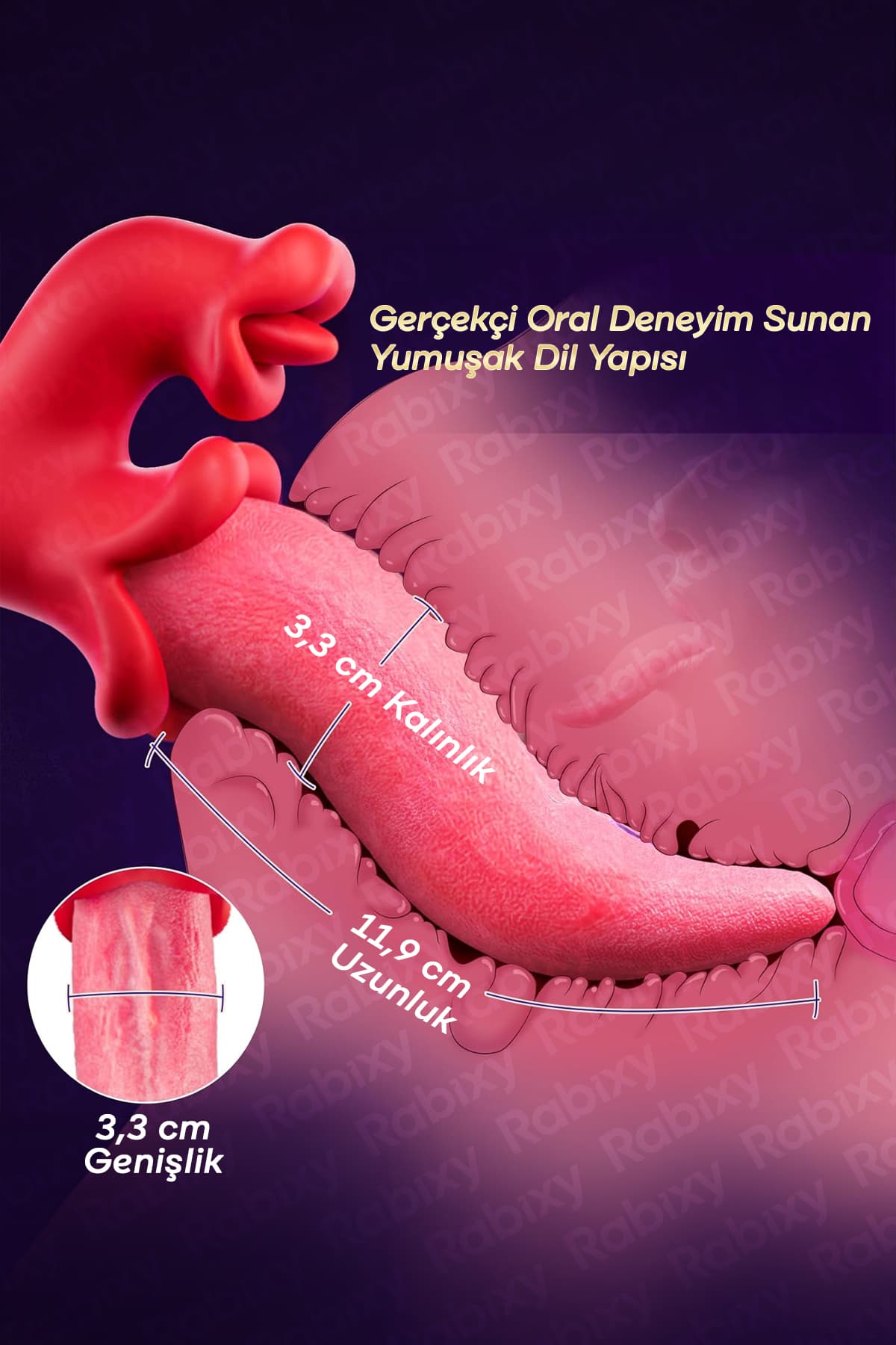 Dil Vuruşlu G Noktası Ve Klitoris Uyarımlı Vibratör RBXY-TR024, one size 3
