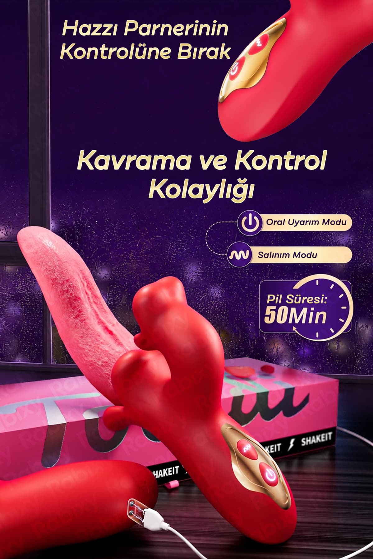 Dil Vuruşlu G Noktası Ve Klitoris Uyarımlı Vibratör RBXY-TR024, one size 5