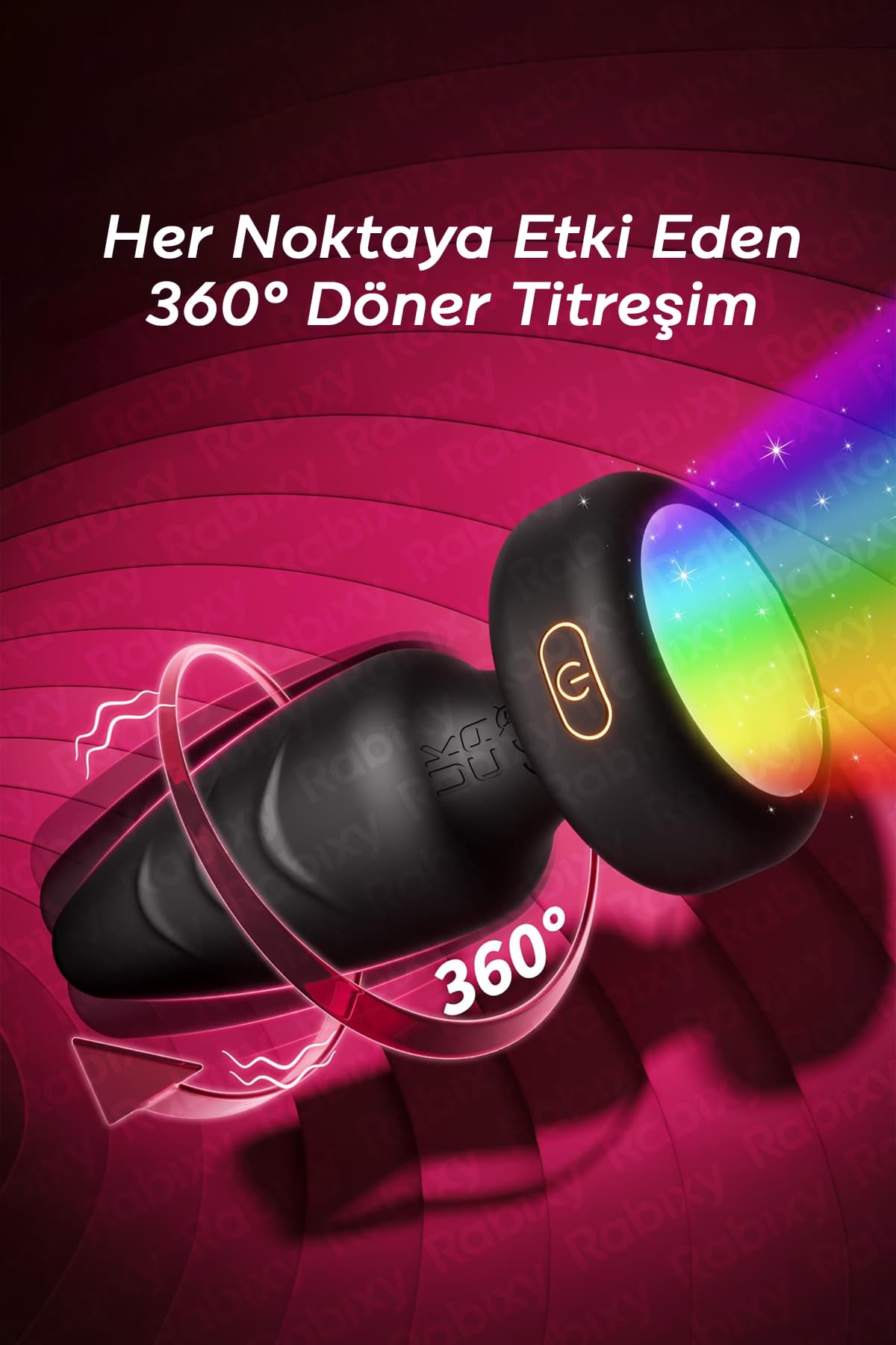 Döner Işıklı Anal Plug 360 Derece Dönen Başlık Işıklı Uzaktan Kumandalı RBXY-TR025, one size 2