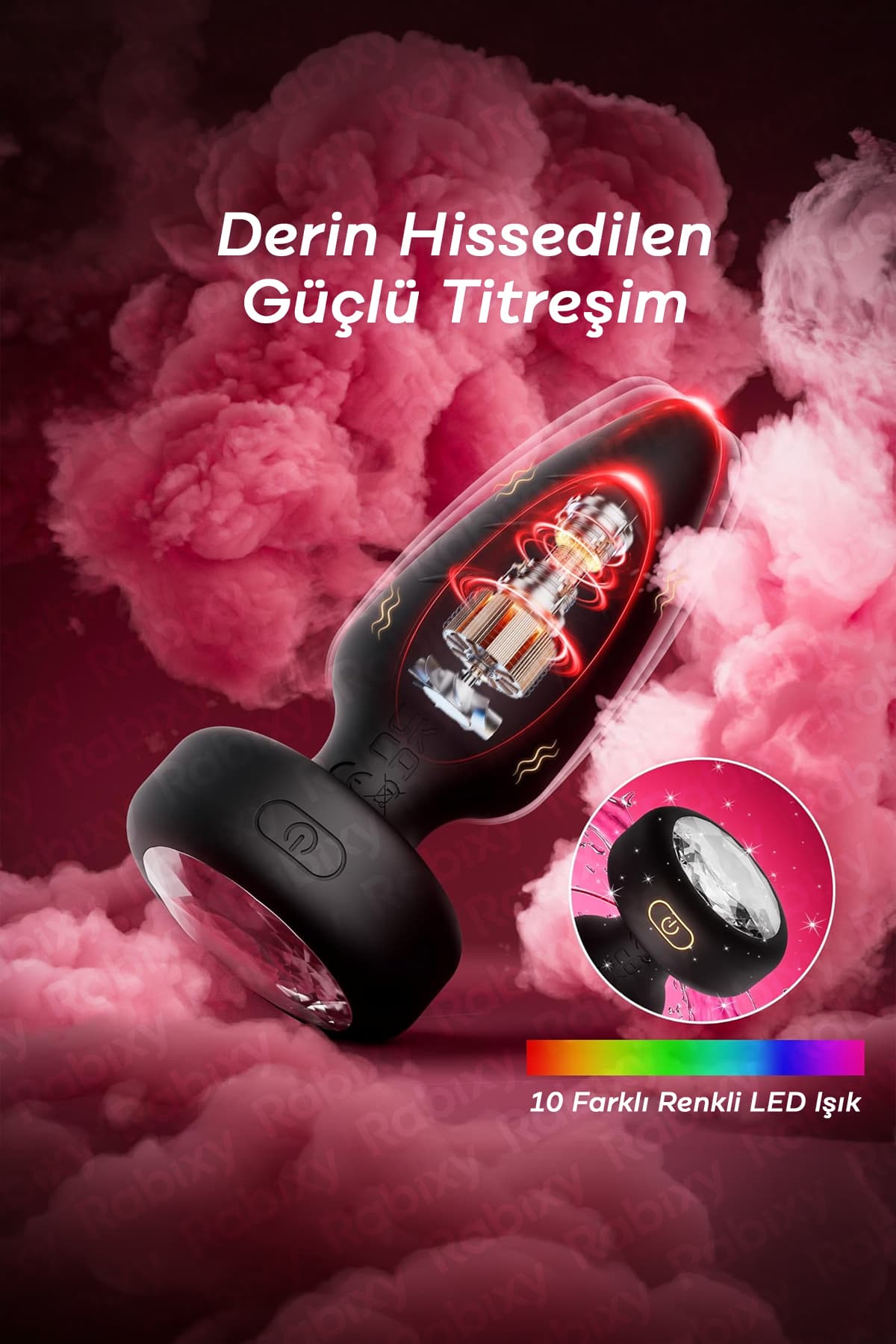 Döner Işıklı Anal Plug 360 Derece Dönen Başlık Işıklı Uzaktan Kumandalı RBXY-TR025, one size 3