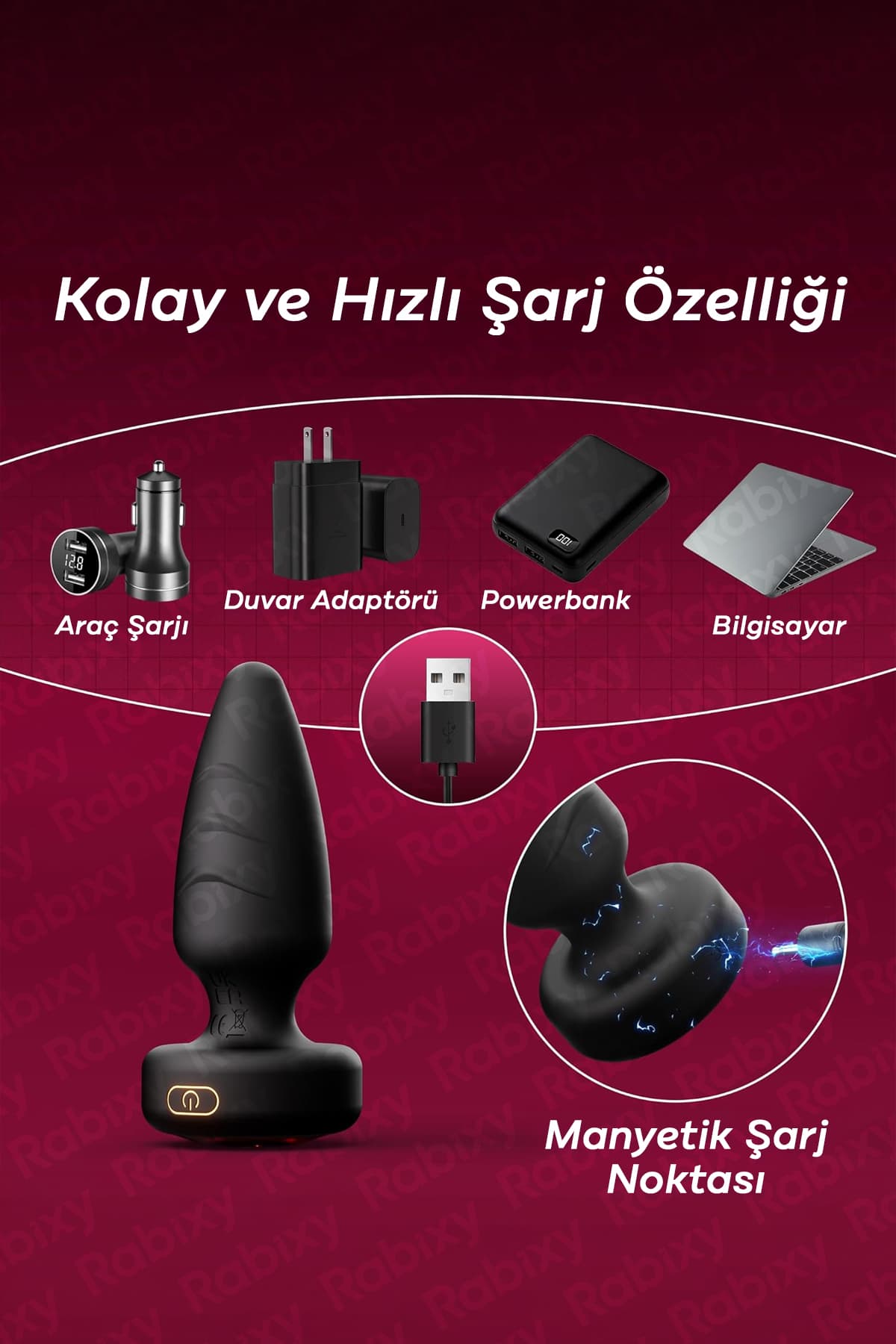 Döner Işıklı Anal Plug 360 Derece Dönen Başlık Işıklı Uzaktan Kumandalı RBXY-TR025, one size 5