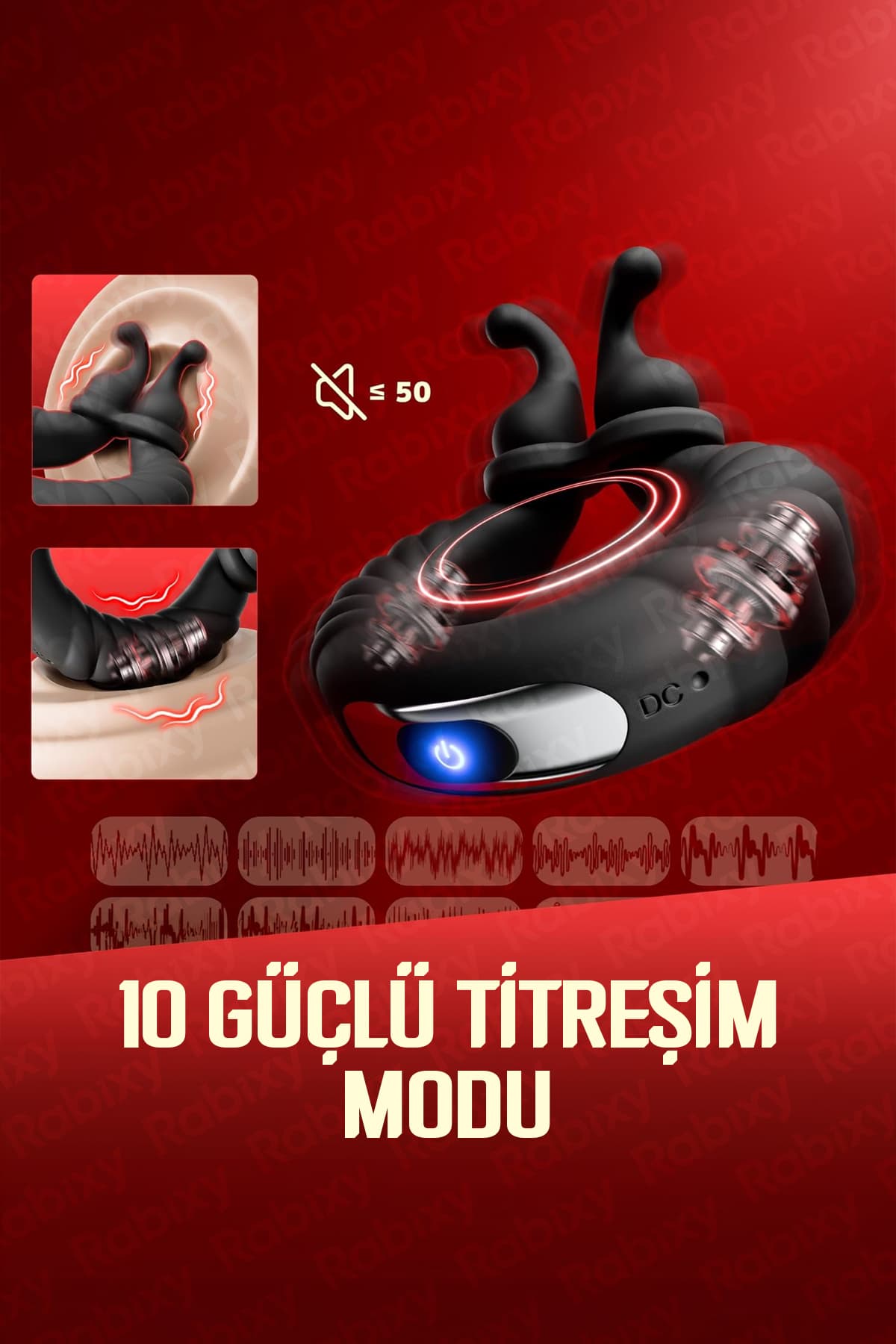 Isıtmalı 10 Titreşim Modlu Penis Halkası RBXY-TR018, one size 4