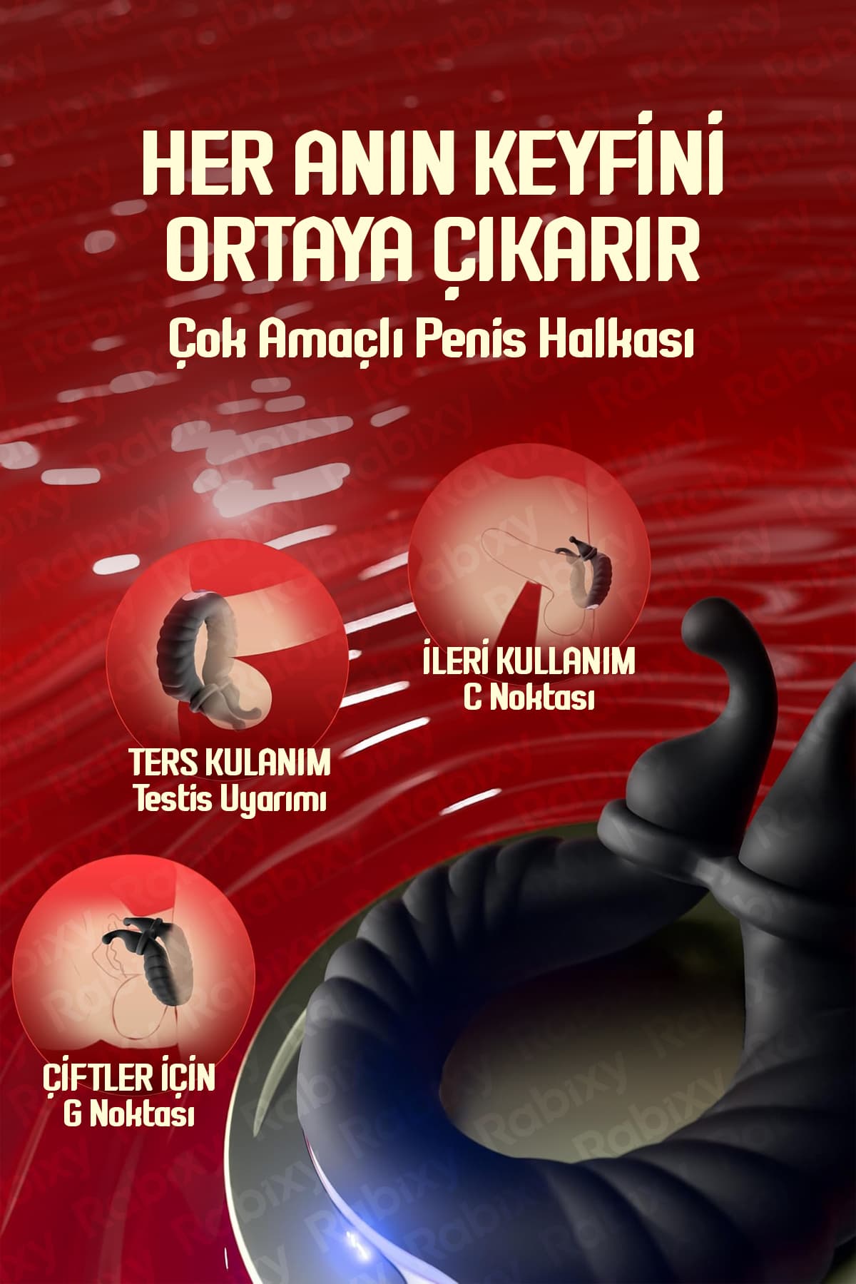 Isıtmalı 10 Titreşim Modlu Penis Halkası RBXY-TR018, one size 5